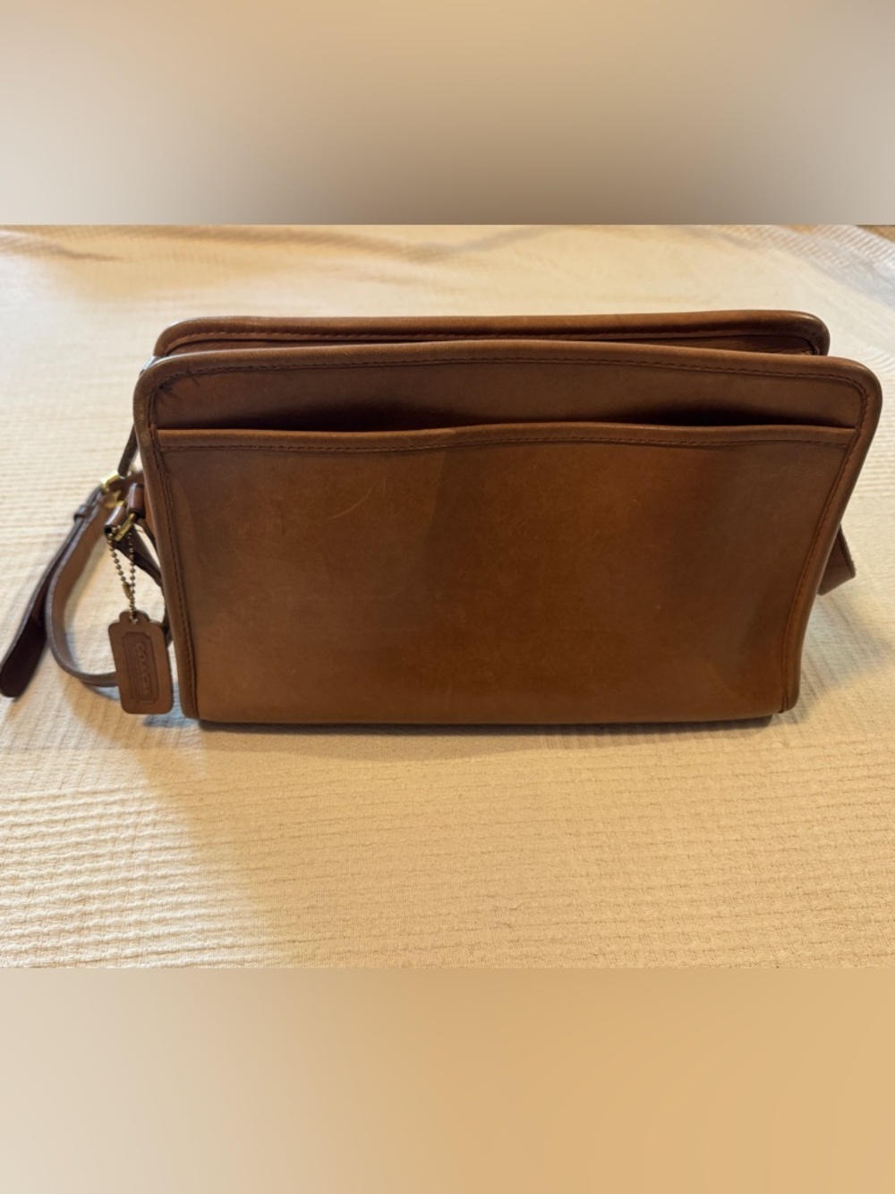 Vintage Coach NYC Era Swagger Bag Tan Leather Crossbody Double Pocket Creed - Picture 7 of 13